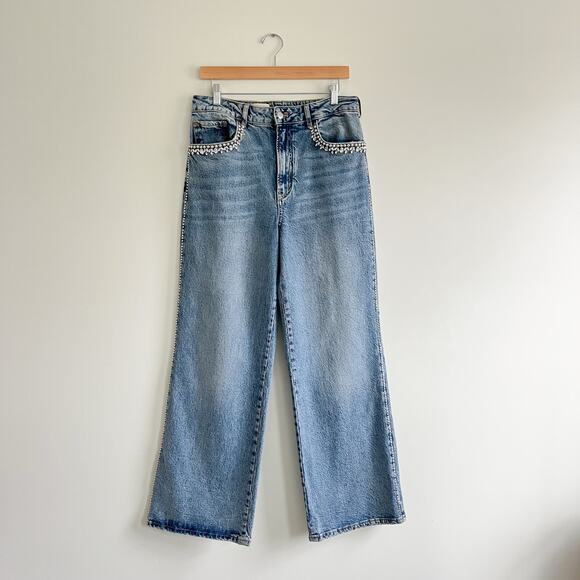 Anthropologie Pilcro Austyn High Rise Wide Leg Rhinestone Embellished Denim Jean - Picture 6 of 16